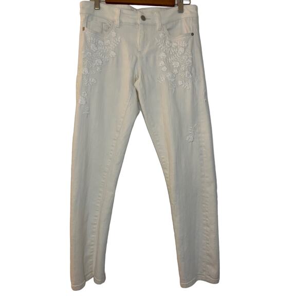 Pilcro Hyphen Floral Embroidered Straight Leg Jeans Size 26 White Stretch Flaw - Picture 1 of 10